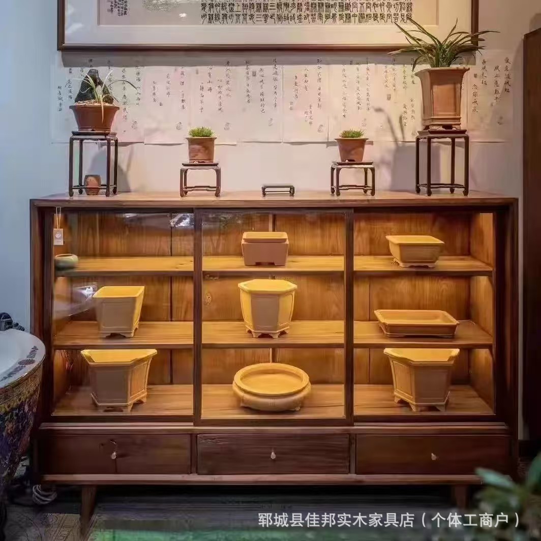 Шкаф в стиле Wabi-Sabi, массивное дерево, антикварный витрина, настенный низкий шкаф, кофейный шкаф, стеклянный шкаф для хранения