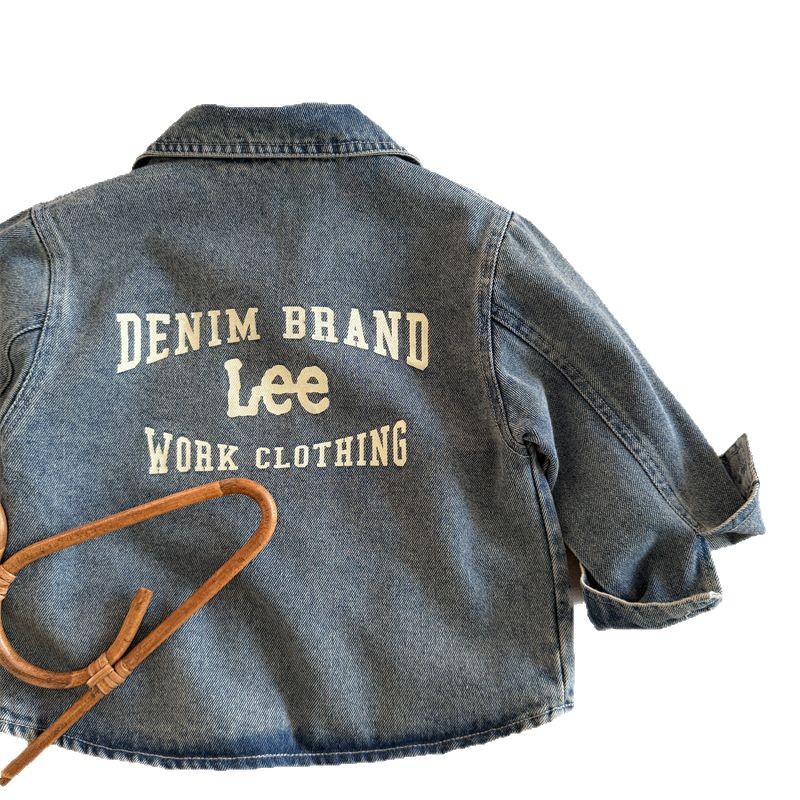 in stock children's shirt 2025 spring new men's and women's children's clothing printed letter shirt baby all-match Denim shirt