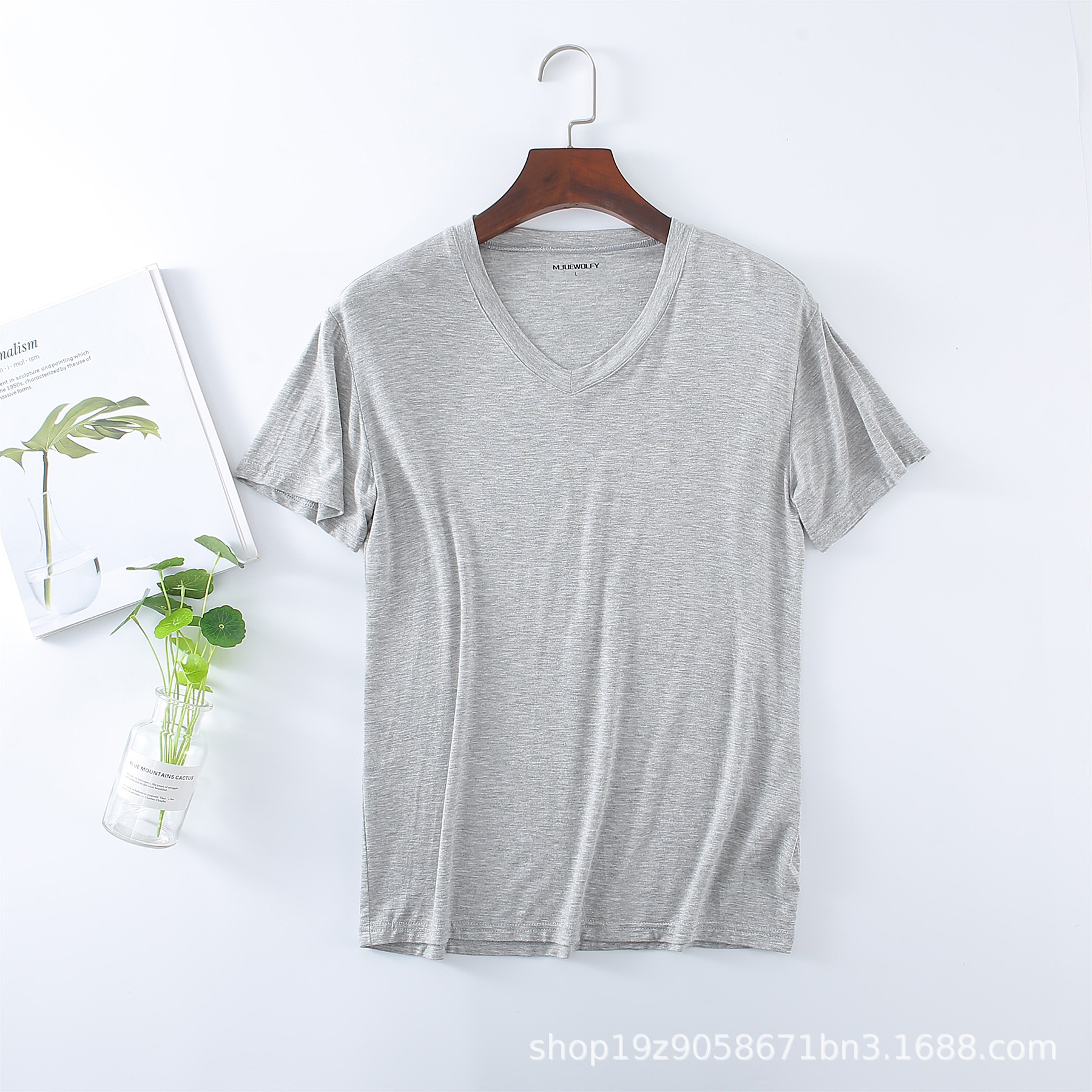 Men's Summer Modal Short-Sleeve V-Neck Thin T-Shirt for Middle-Aged and Elderly, High Elasticity, Plus Size, Wholesale Available