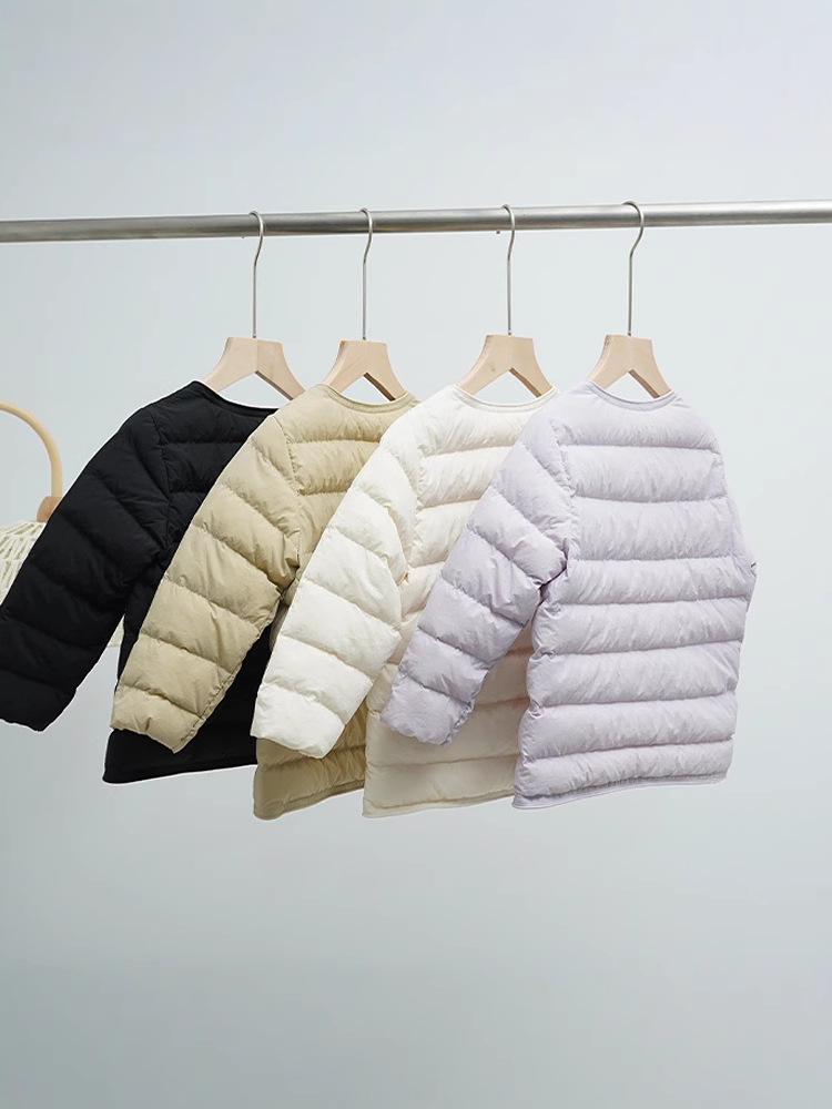 Children's down Jacket Lining Round Neck Long Sleeve Winter New 90 White Duck down K-Style Warm and Light Style for Boys and Girls