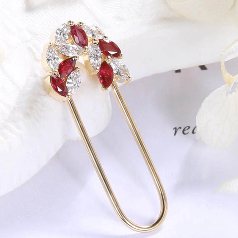 18K gold brooch inlaid with natural pigeon hemoglobin with diamond all-match corsage earrings stylish dual-use