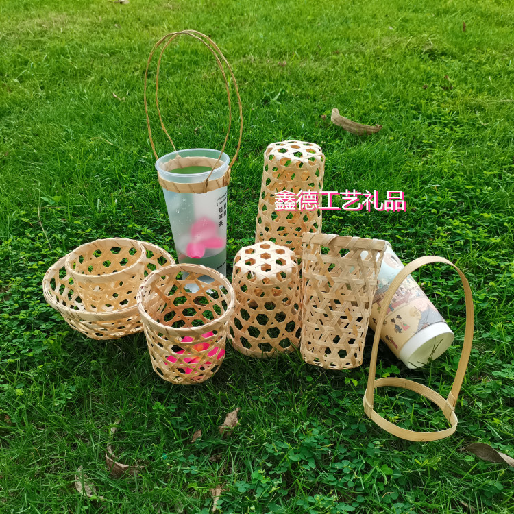 Ручной набор чашек для молочного чая из бамбука, популярный набор для магазина молочного чая, бамбуковая трубка для напитков, бамбуковая корзина с ручкой