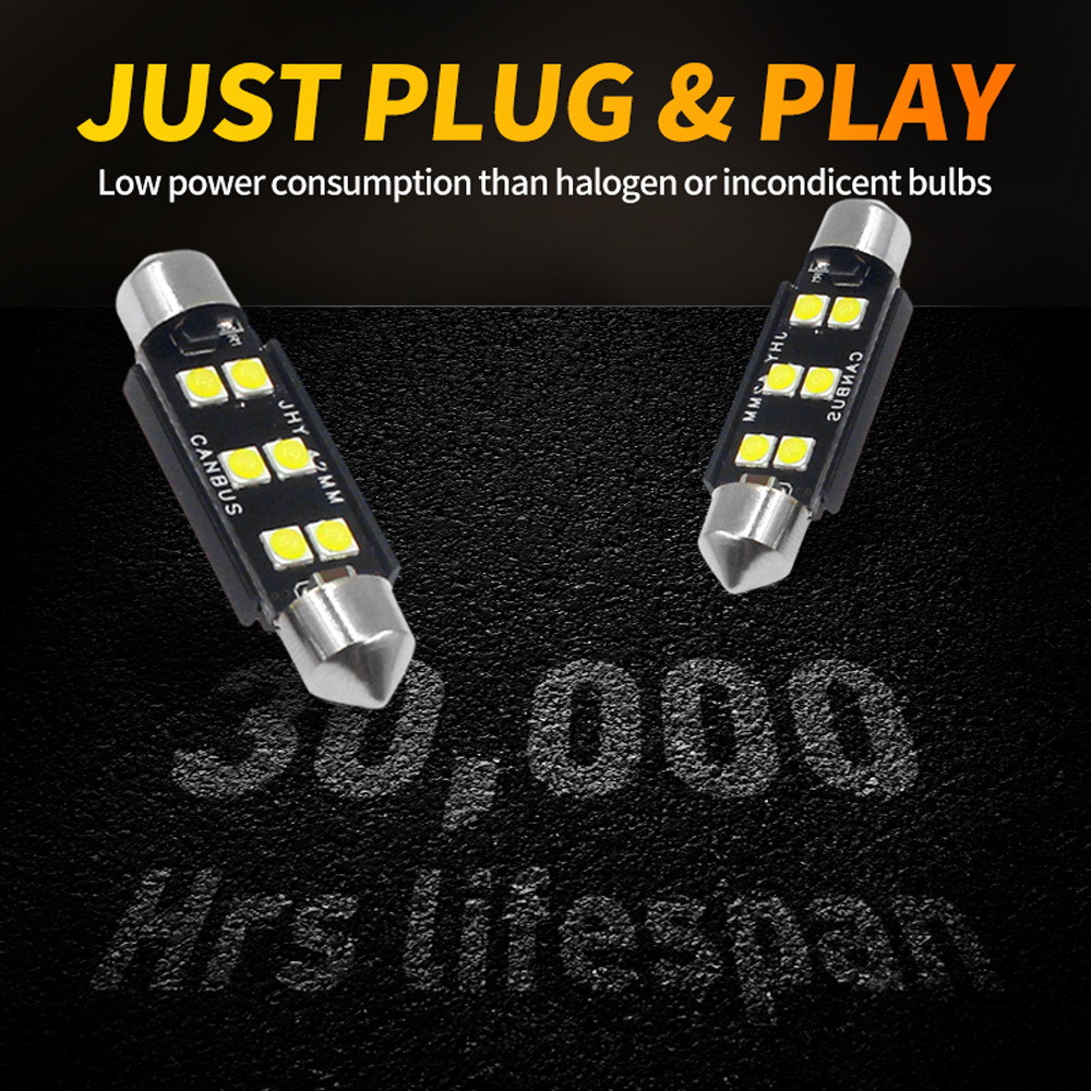 Car Led Roof Light Double Tip 3030 6Smd Constant Current High Brightness Canbus Decoding Reading Light C5W License Plate Light