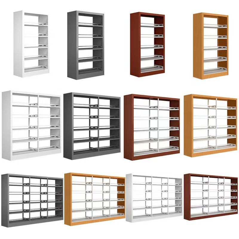 Library Steel Bookshelves, Reading Room Filing Racks, Iron Book Cabinets, Customizable Wooden Single/Double-Sided Thickened Multi-Layer Shelves