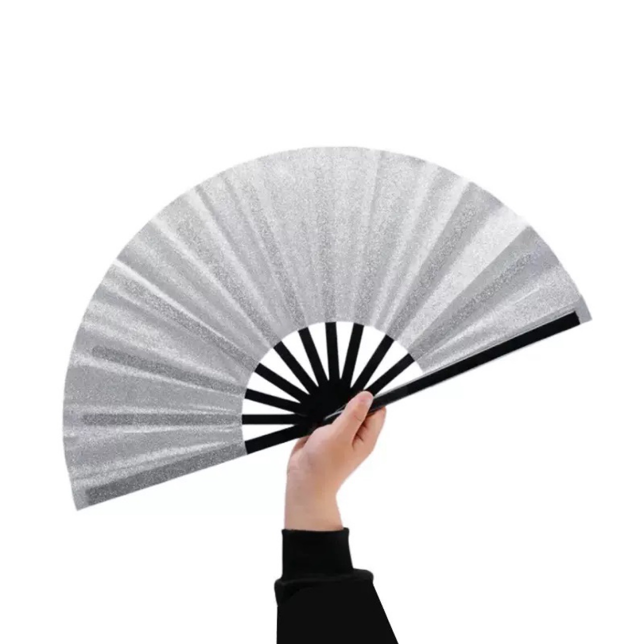 Fan Plastic Glitter Powder Solid Color Kung Fu Fan Martial Arts Fan Dance Fan Folding Classical Performance Fan Amazon Explosions