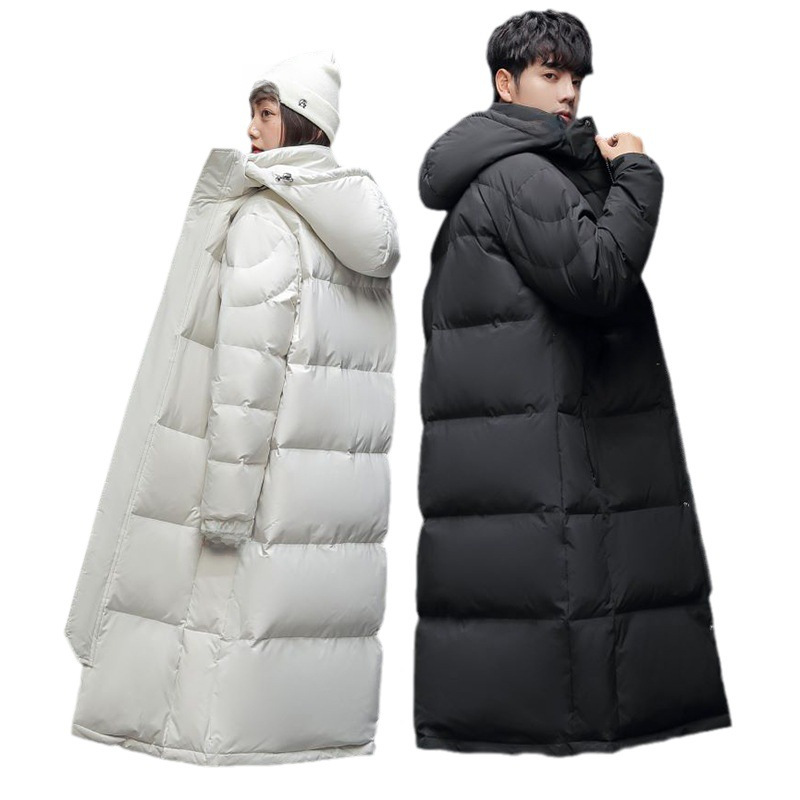 Factory Direct Wholesale Winter Men's down Jacket Couple's Long Thickened Warm Hooded Simple Fashion Youth Trendy Coat