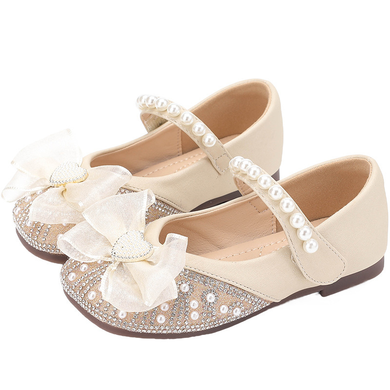 Girls Shoes Princess Shoes 2025 Spring and Autumn New Children's Leather Shoes Crystal Butterfly Flower Shoes Baby Shoes