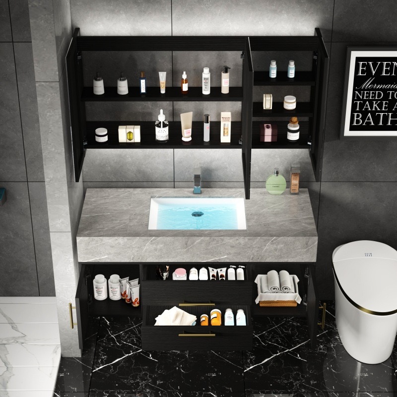 Light Luxury Slate Bathroom Cabinet Combination Integrated Basin Solid Wood Smart Modern Simple Bathroom Bathroom Washbasin