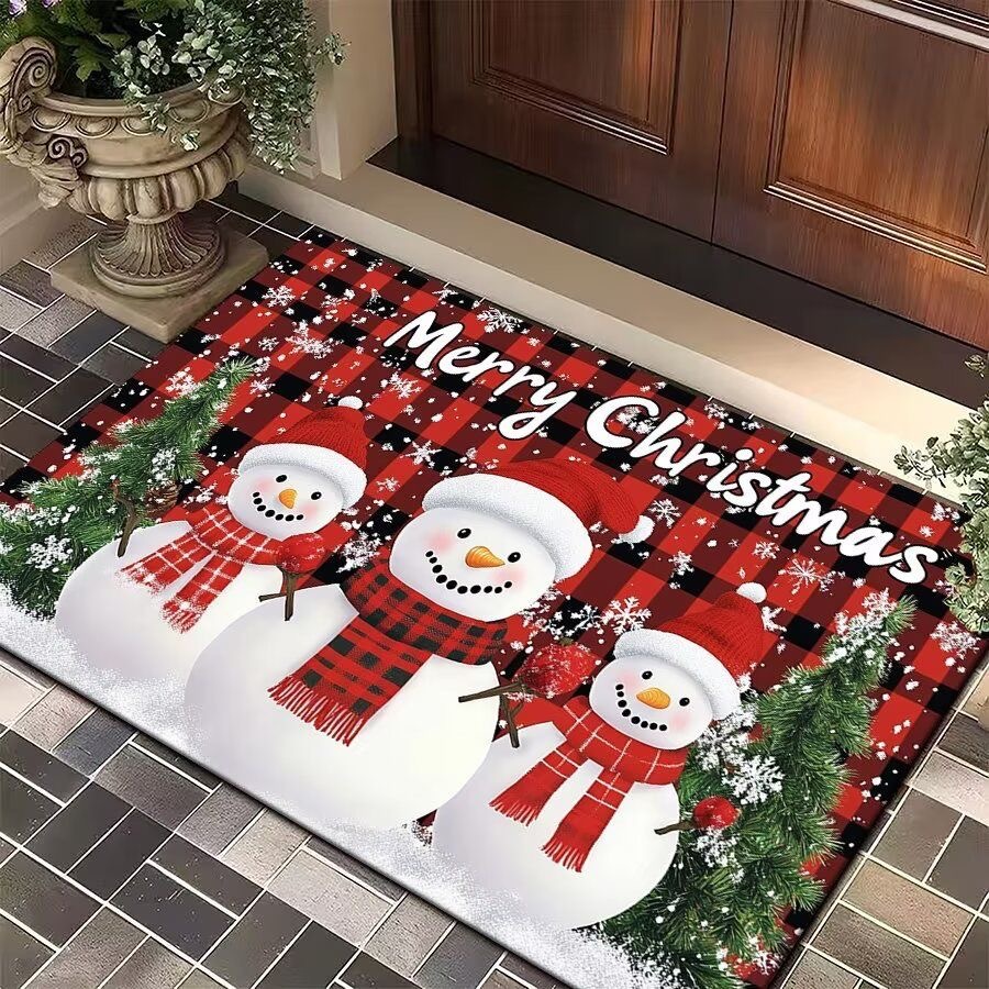 New Cross-Border Christmas Carpet Entrance Mat Interior Decoration Living Room Santa Claus Floor Mat Red Entrance