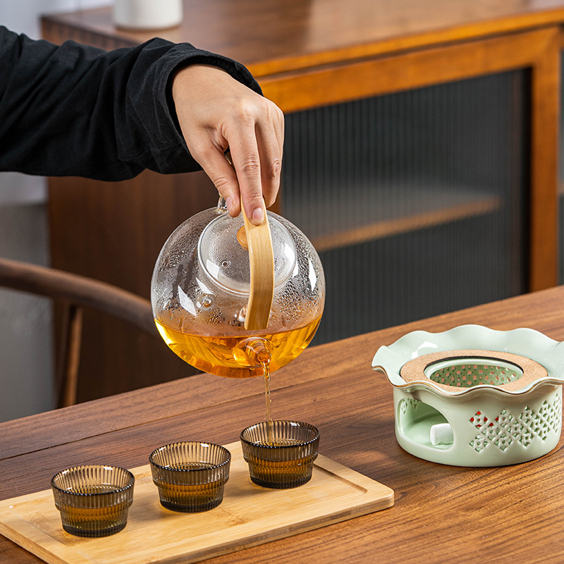 Ceramic Lace Warm Tea Oven Candle Boiling Tea Oven Flower Teapot Heating Heat Preservation Oven Teapot Nordic Base Warm Tea Ware