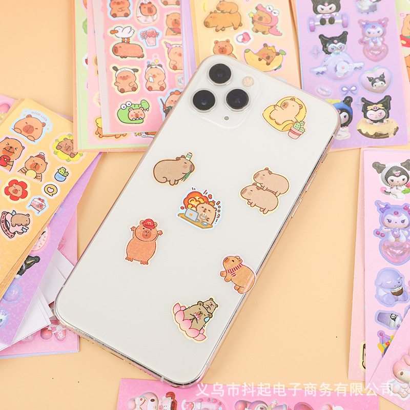 Sanrio Goka Stickers Cute Laser Film Stickers Kabibala Children's Creative DIY Stickers Cartoon Kulomi