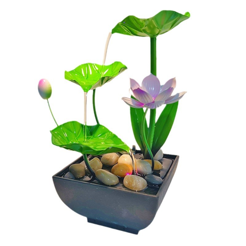 Desktop Home Green Leaf Lotus Iron Flowing Water Ornaments Office Living Room Entrance Landscape Fountain Decorations