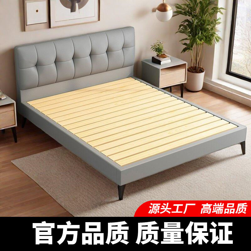 Solid Wood Double Bed 1.8m Modern Simple Small Apartment 1m Master Bedroom Large Bed European Style Technology Cloth Upholstered Double Bed