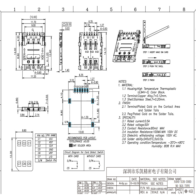 Nano-SIM card holder 1.5 flip phone sim flip 6P patch TF/PUSH Cato high temperature connector