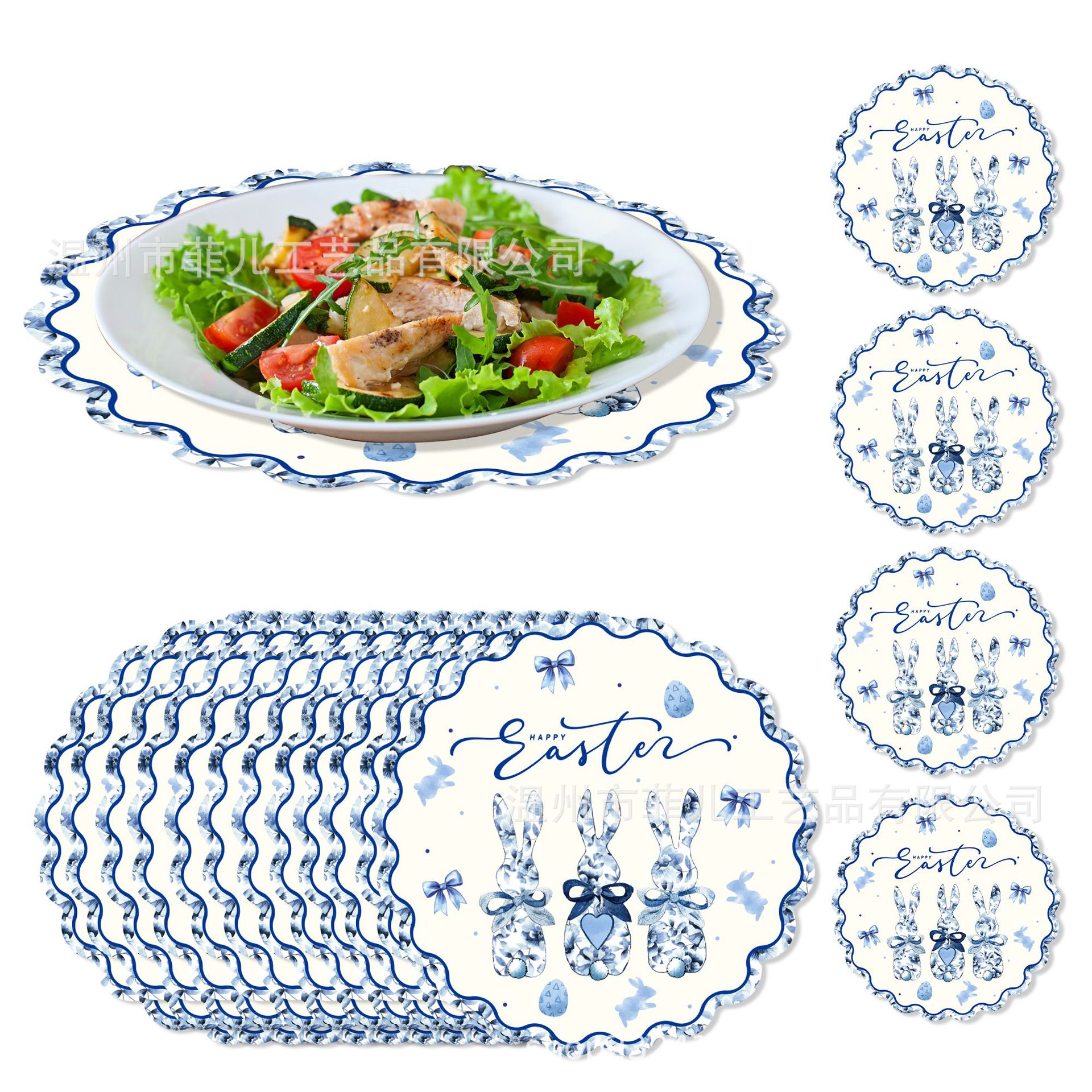 Ca106 Пасхальные голубые и белые кролики декоративные фигурные подставки для столовых приборов одноразовые кружевные подставки