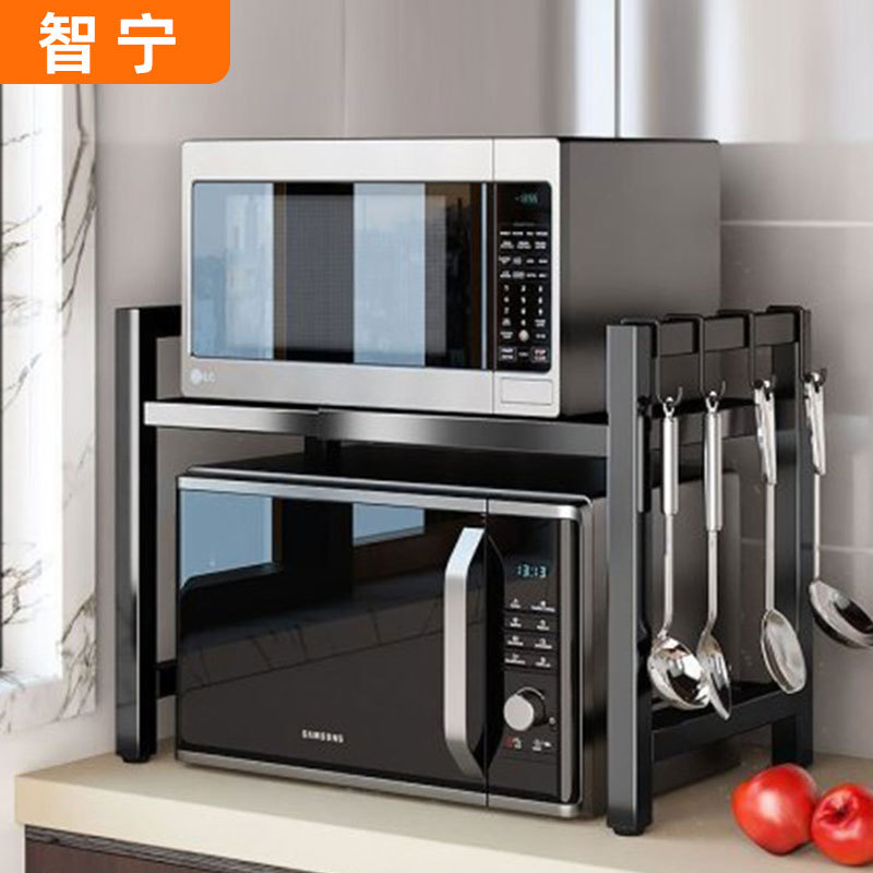 Полка для хранения микроволновой печи для кухни, настольный органайзер, полка из углеродной стали, выдвижная двухуровневая полка