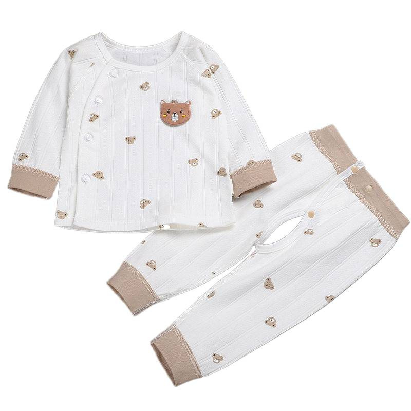 Newborn Baby Long-Sleeved Suit Pure Cotton Boneless Snap-Button Crotch Pants Spring & Fall Base Layer for 0-12 Months Baby