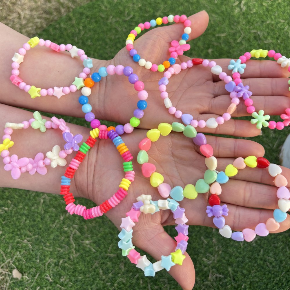 Children's Bracelet Colorful Acrylic Beads Girls Cute Plastic Pearl Beads Colorful Beads Bracelet Flower Bracelet