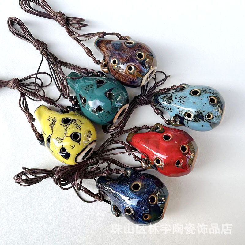 Small binaural Ocarina 6-hole Ocarina scenic spot hot sale kiln change flute ceramic crafts Ocarina children's educational toys