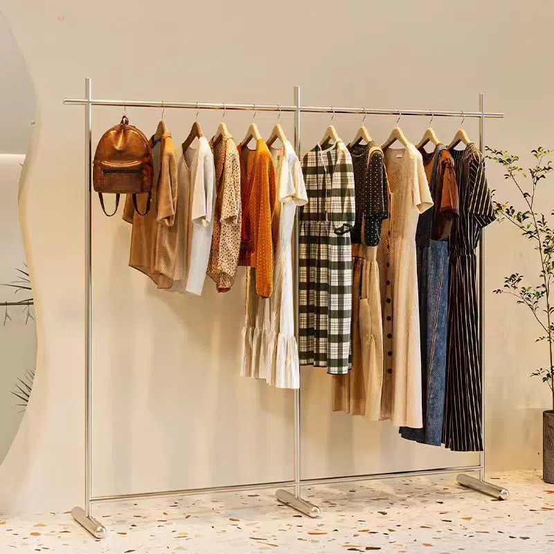 Stainless Steel Clothing Display Rack Island Display Rack Studio Women's Clothing Floor-Standing Clothes Hanger Clothing Store Display Rack