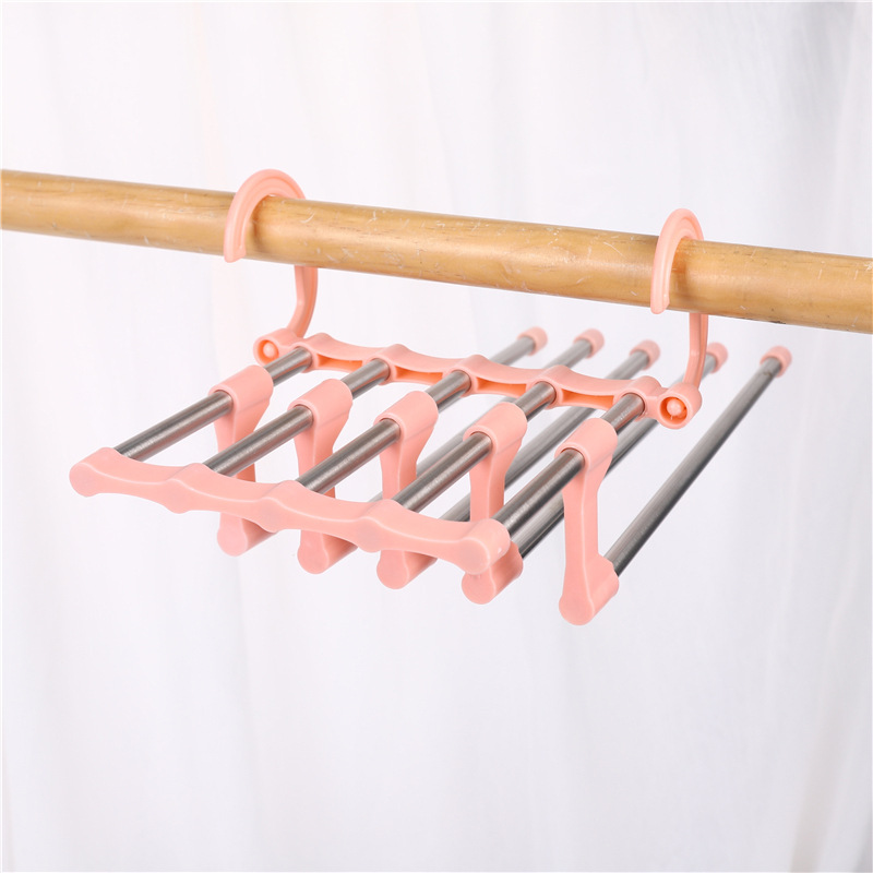 Pants Hanger Household Magic Trouser Clip Wardrobe Storage Clothes Hanger Stainless Steel Telescopic Foldableing Multi-layer Trouser Rack