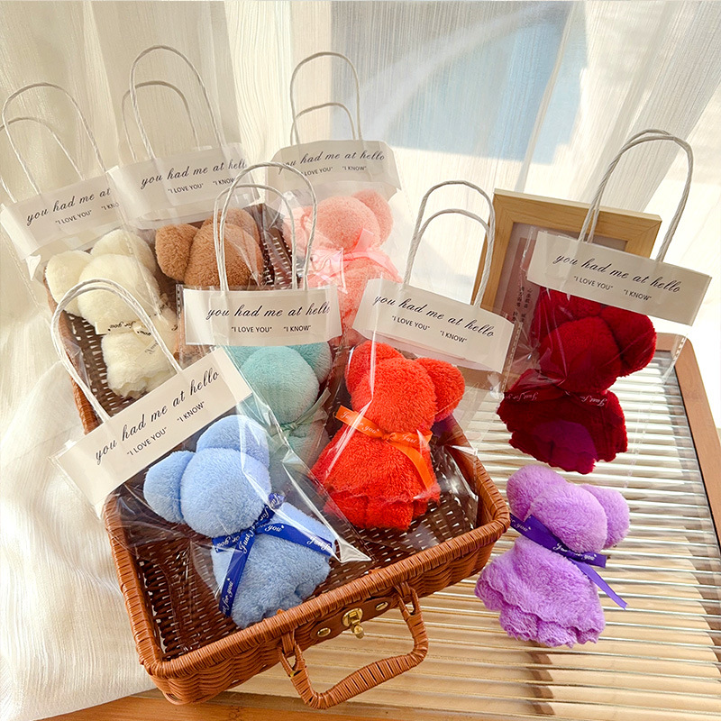 Thickened coral fleece towel bear shape hand gift square towel wedding birthday activities holiday practical gifts wholesale