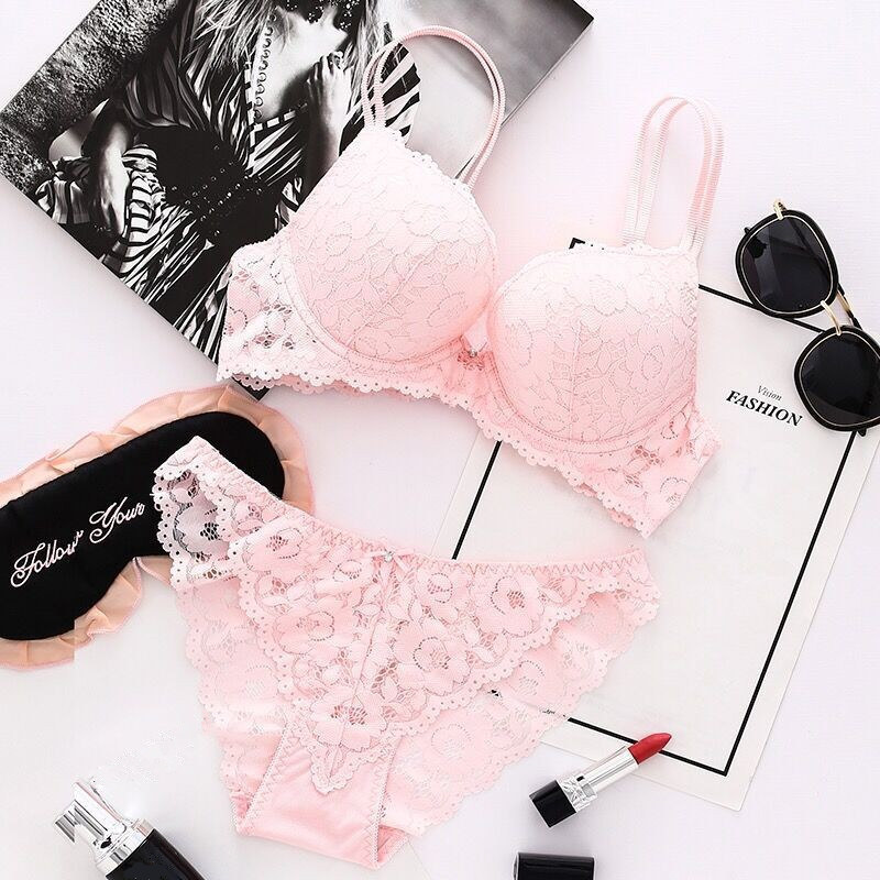 Small Breast Push-Up Adjustable Lace Girl Sexy Intimates Female Beautiful Back Bra Breast-Retracting Bra Set # 8855