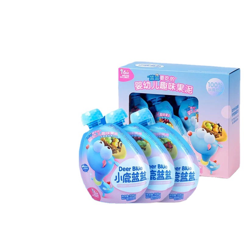 Deer blue blue baby puree infant fruit puree six months baby complementary food plum puree suction bag 108g