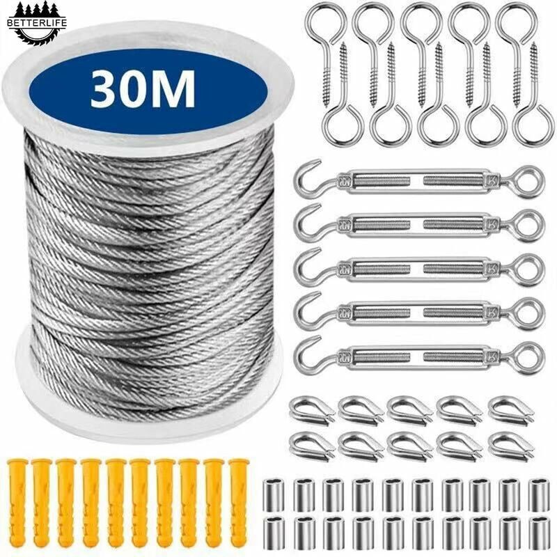 15м трос из нержавеющей стали, пластиковый покрытый трос, для сада, подвесной замок, комплект натяжителя