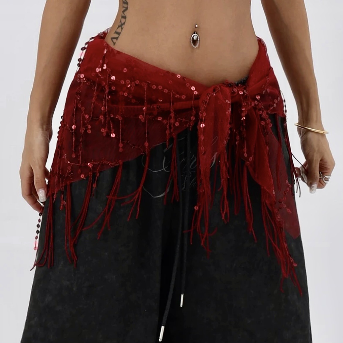 New Internet Celebrant Jazz Dance Hip Towel Hip Dance Waist Chain Hip Towel Accessories Sequins Triangle Towel Tassel Belt Waist Towel All-match