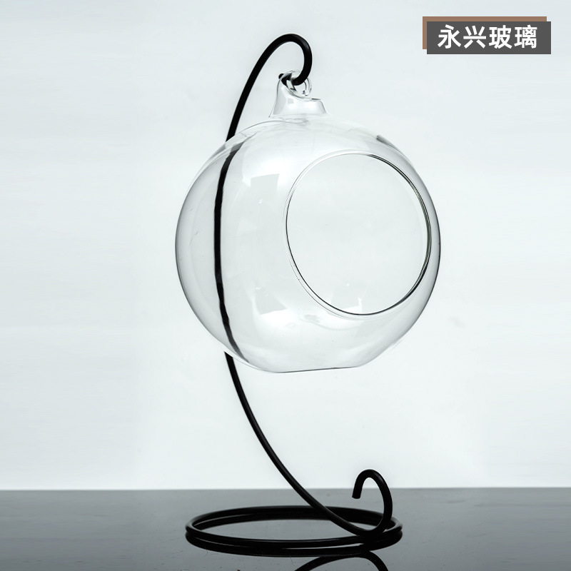 Opening glass ball DIY micro landscape vase wedding furniture decoration hanging iron frame creative crafts wholesale