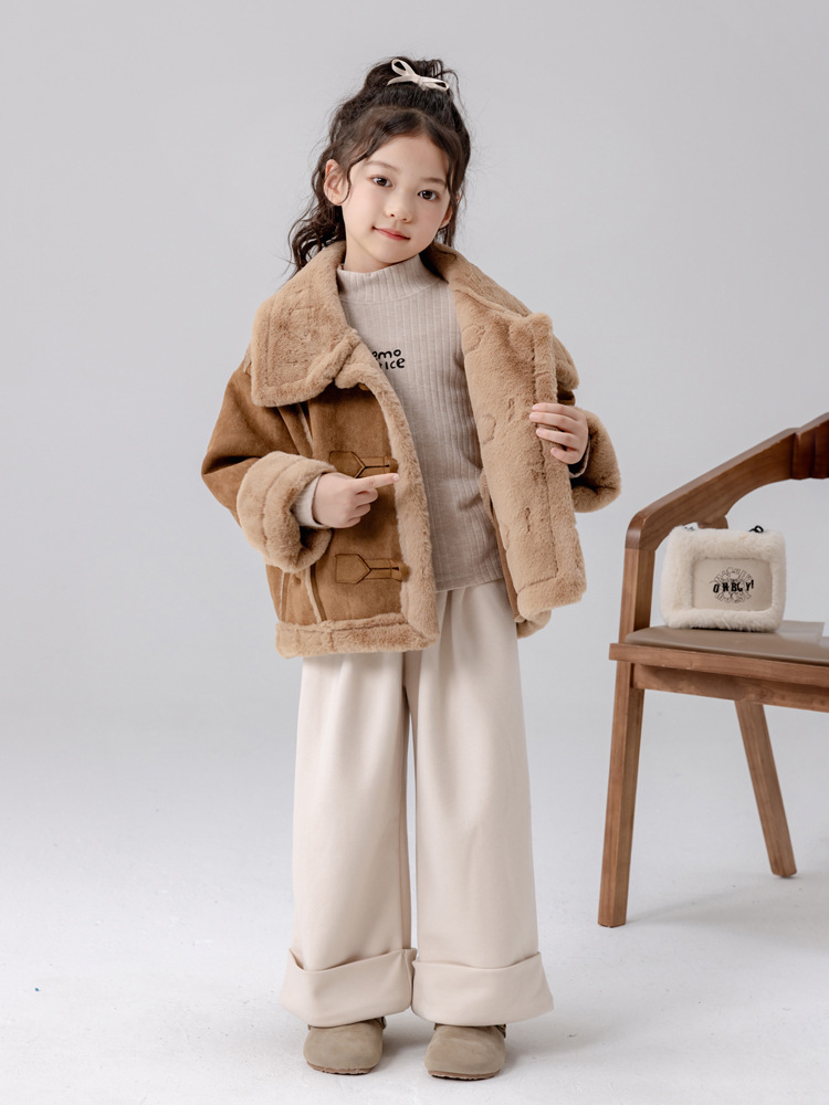 Girls' Autumn Outfit 2025 New Jacket Children's Stylish Thickened Fur Integrated Autumn and Winter Top for Girls Trendy