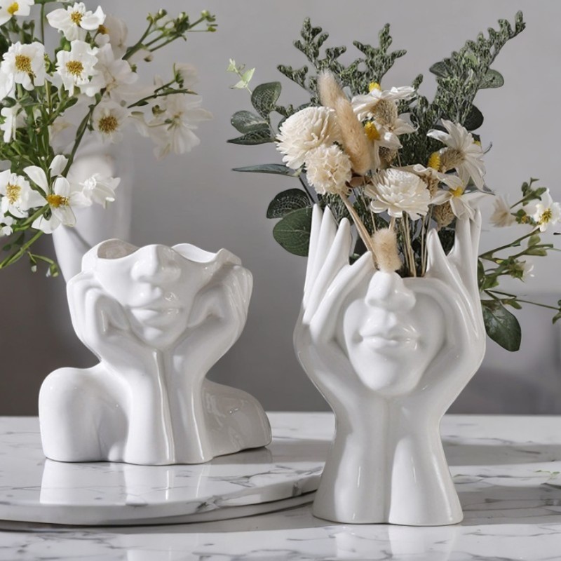 Пластиковая статуэтка вазы в форме лица, легкая роскошная арт-ваза для внутреннего и наружного декора, ваза для сухих цветов