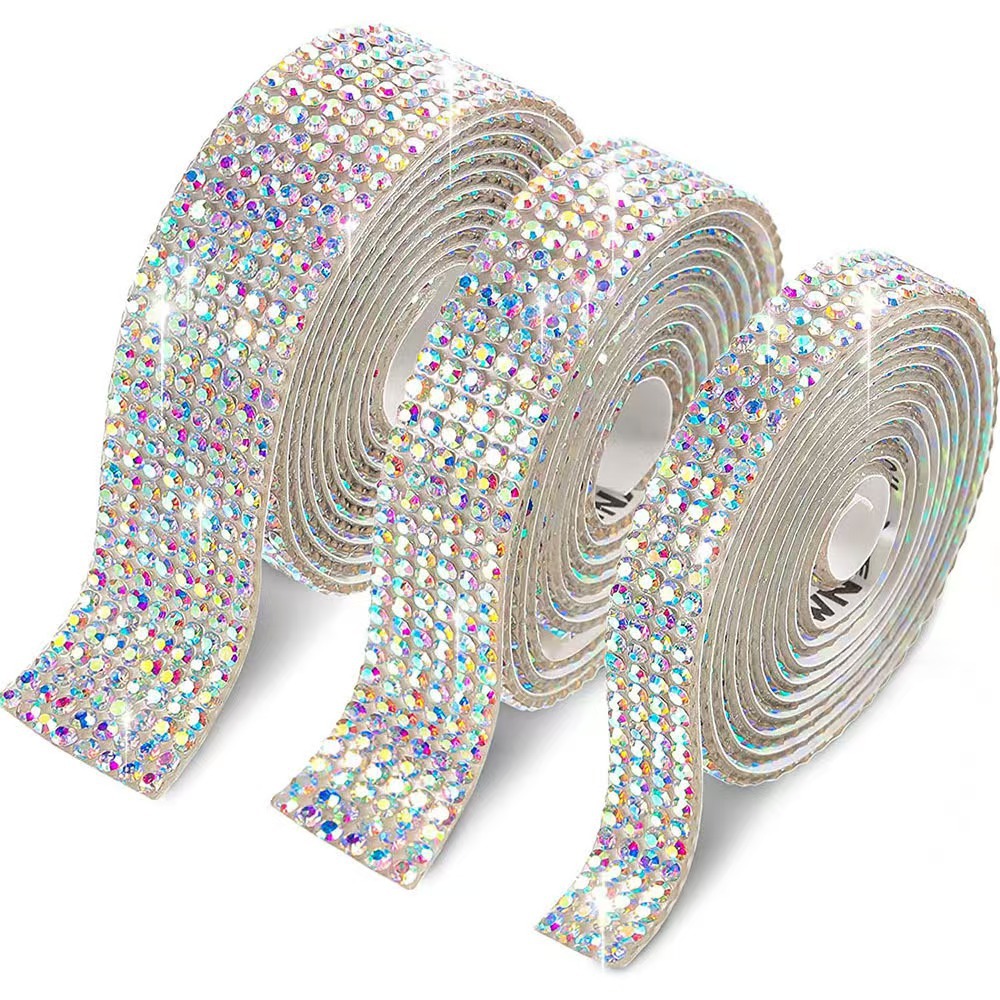 Rhinestone Strips Self-Adhesive Mobile Phone Car Hot Melt Diamond Stickers DIY Decorative Diamond Strips with Adhesive Backing Diamond Decorations Multiple Rows Optional