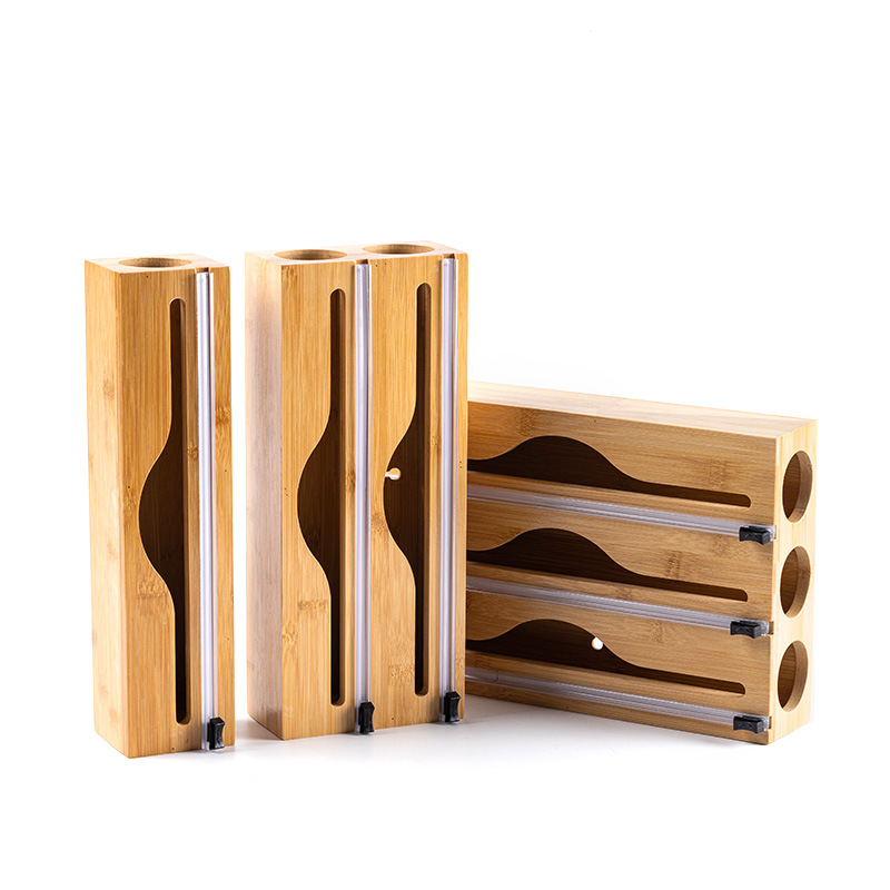 Bamboo plastic wrap cutter multi-grid plastic wrap slitting tin foil simple storage box wall hanging kitchen cutting box
