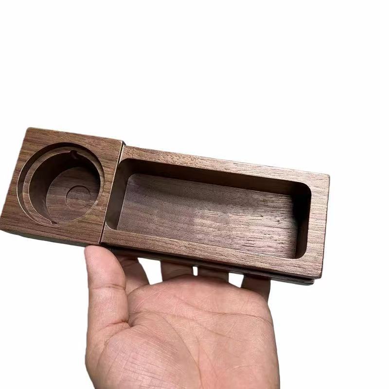 Walnut Cigar Box Comes with Stainless Steel Ashtray and Pull-Out Cigar Storage Slot. Logo Can Be Added as an Option