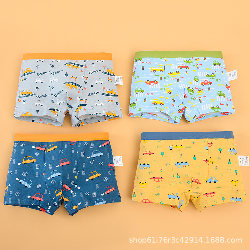 Летнее нижнее белье для подростков, хлопковые трусы для мальчиков, четырехугольное детское нижнее белье для учеников начальной школы с мультяшным принтом