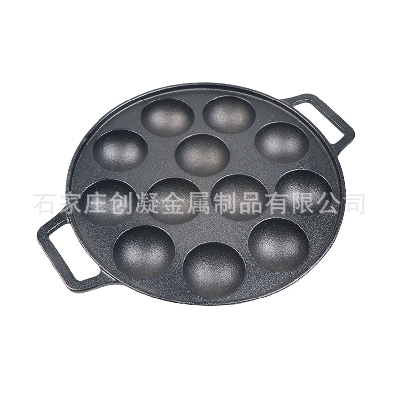 12-15-19-Hole Cast Iron Octopus Ball Frying Pan Round Egg Mold Baking Tray with Double Handles