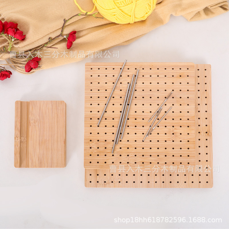 Bamboo and Wood Crochet Board, Hand-Woven Bamboo and Wood Frame, Handmade Wool Mesh Board, Crochet Wooden Square Block Board