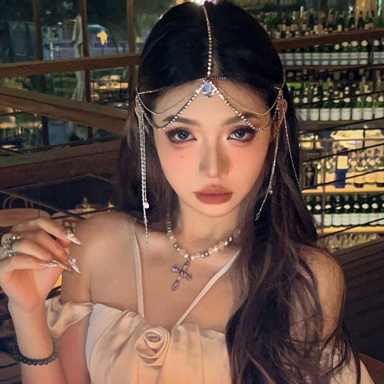 Pure Desire Crystal Eyebrow Pendant Genie Exotic Hair Accessories Antique Tassel Curtain Wedding Dress Forehead Chain Headwear Chain