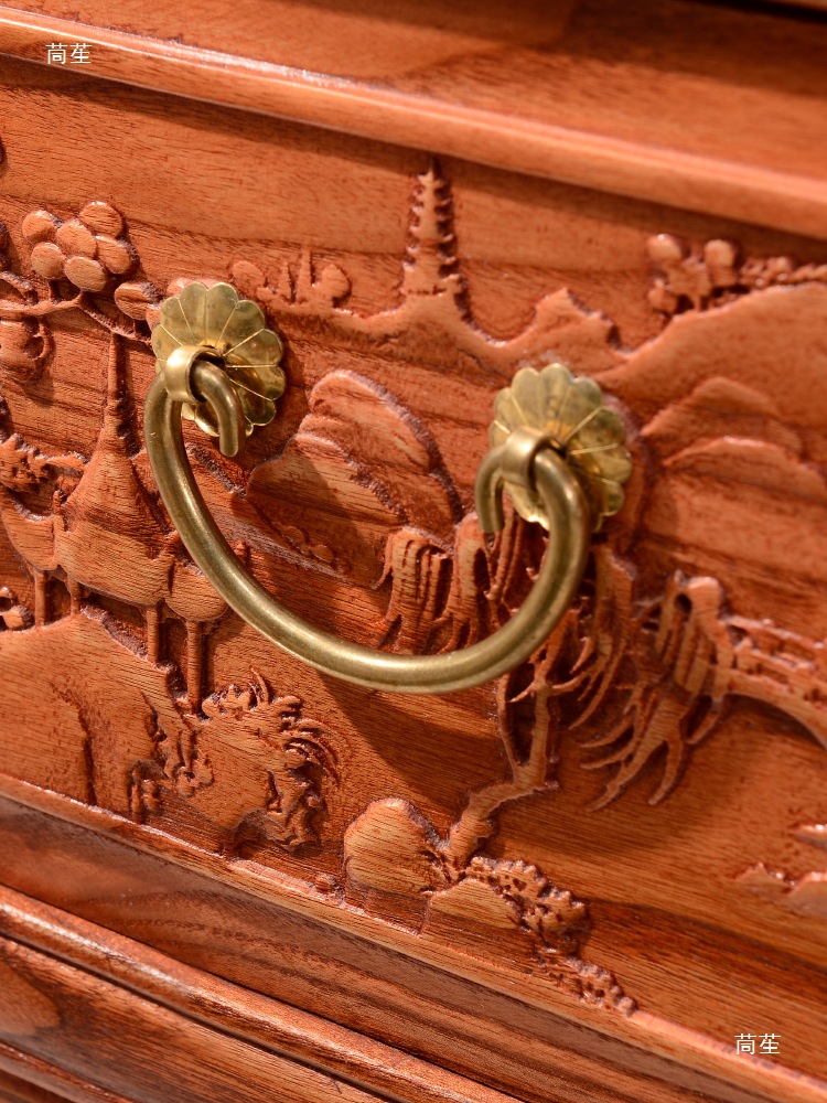 New Chinese-Style Solid Wood Carved Top Box Cabinet with 4 Doors or 3 Doors Wardrobe, Coat Cabinet, Imitation Ming and Qing Classical Pineapple Lattice Wood