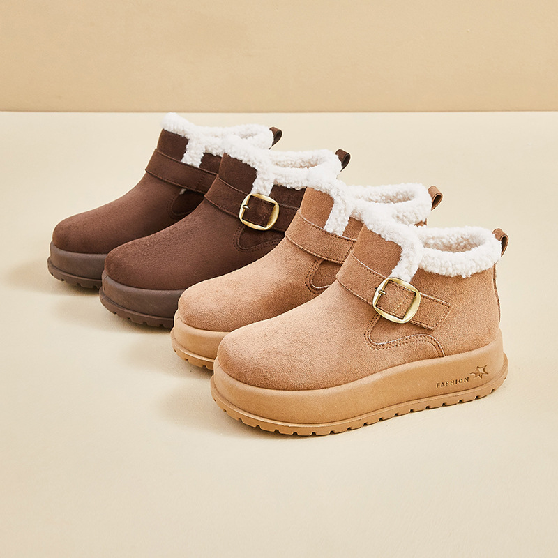 Fleece-Lined High-Top Snow Boots for Women 2025 Winter New Student Ins Korean Version Warm Casual Street Style Height-Increasing Kt331