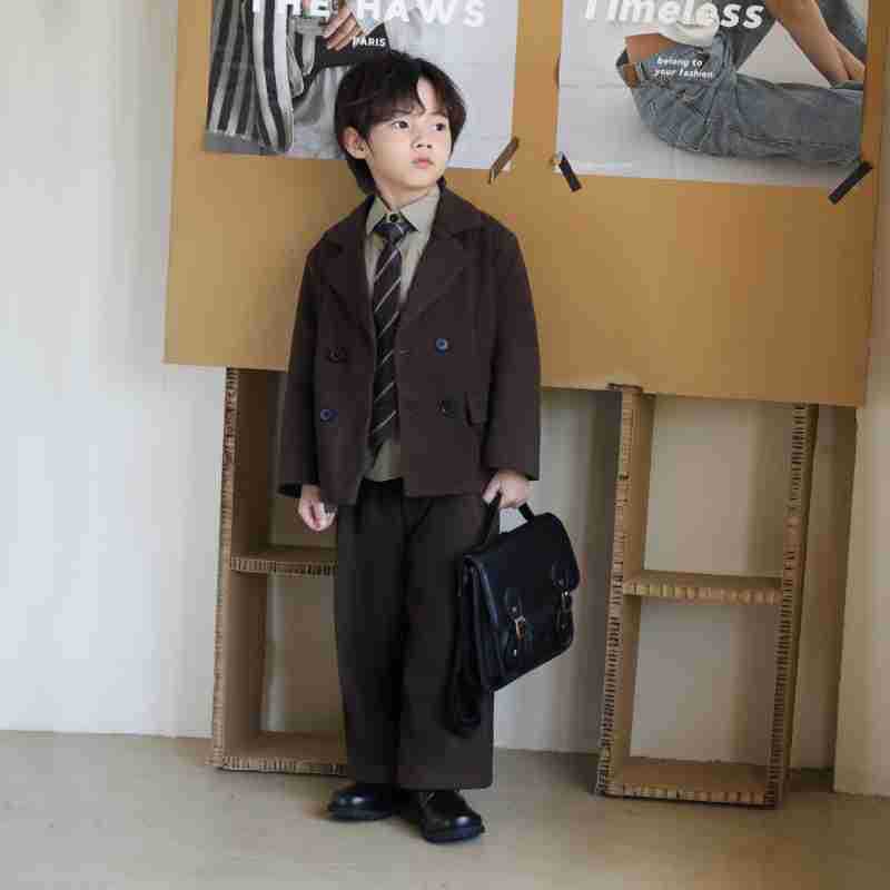 Boys' Woolen Suit Autumn and Winter New Korean Version Thickened Children's Small Suit Wedding Flower Boy Speech Performance Outfit