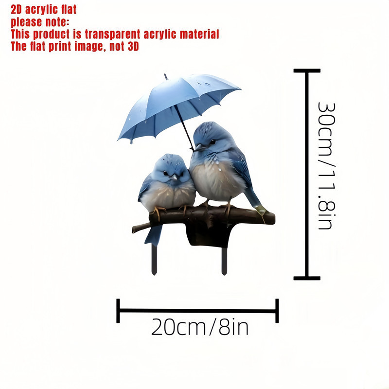 2026 New Cross-Border Dropshipping Blue Bird Umbrella Garden Pendant 2D Acrylic Animal Sculpture