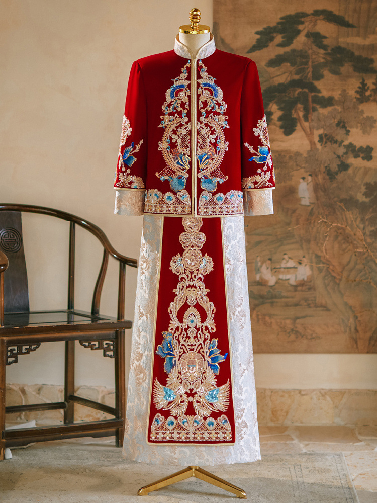 Men's Xiuhe Suit 2024 Chinese-Style Groom Wedding Toast Dress Dragon and Phoenix Robe Men's Tang Suit Xiuhe Kimono Chinese Style