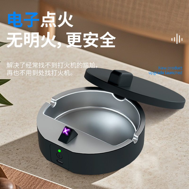 Multifunctional Ignition Ashtray Portable Household Commercial Multifunctional Creative Ashtray with Cover USB Charging Cigarette Lighter
