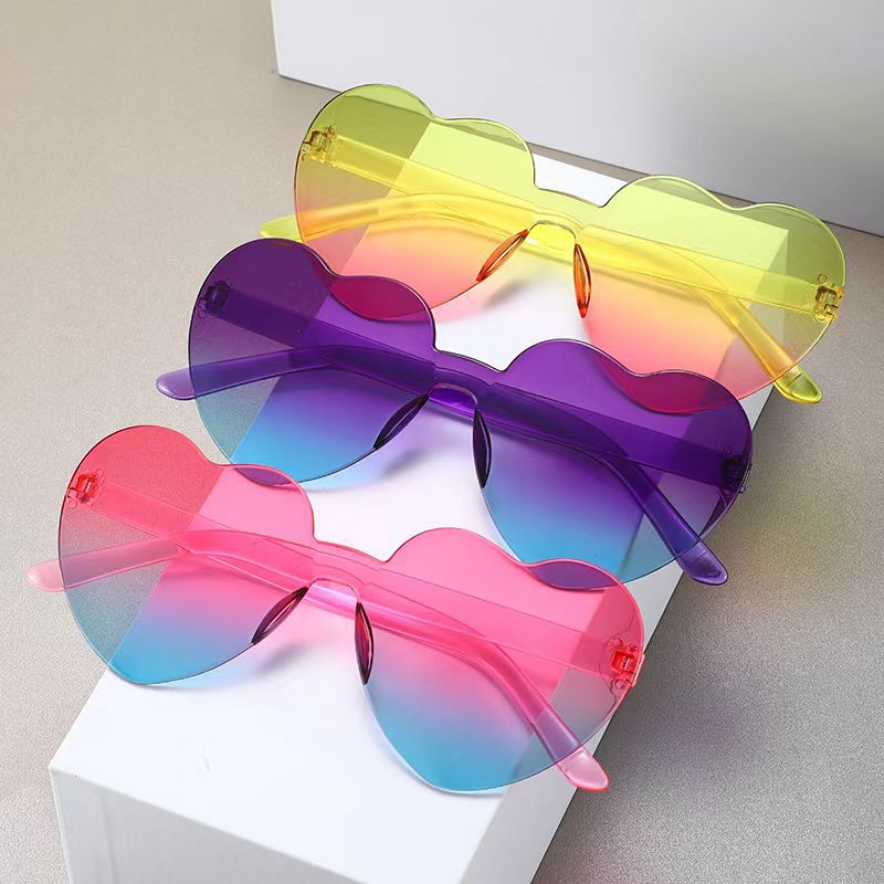 Heart-Shaped Sunglasses, Peach Heart Sunglasses, Jelly-Colored Rimless Heart-Shaped One-Piece Glasses, Dazzling Color Glasses