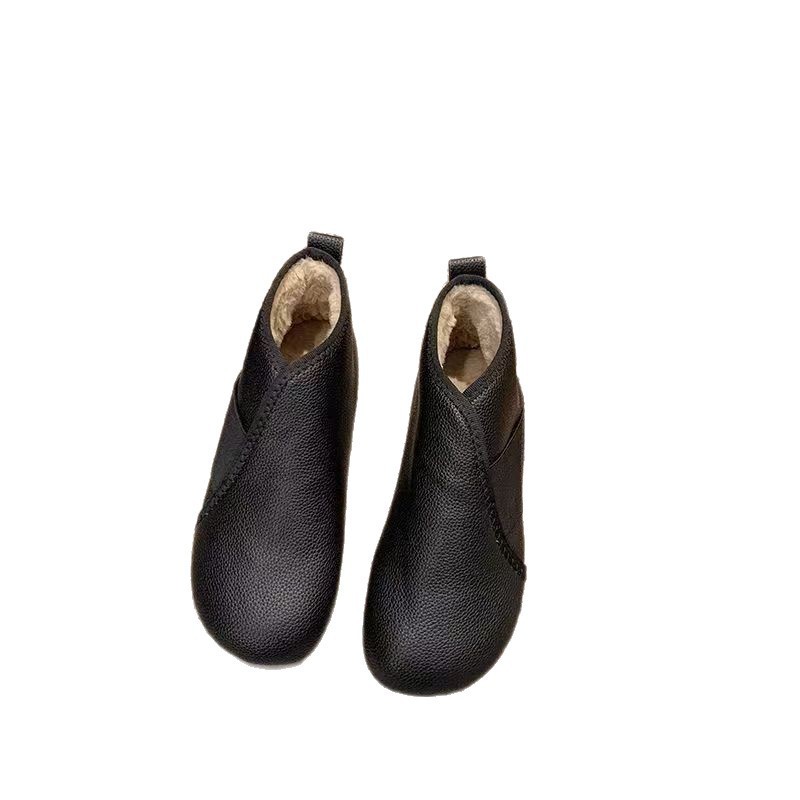 Winter Popular Pu Fleece-Lined Thickened Warm Slip-On Fashion High-Top Boots for Moms, Versatile Lightweight Women's Cotton Boots