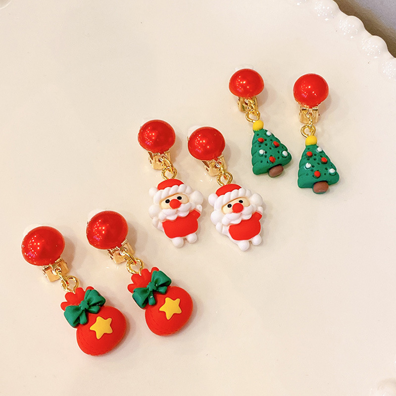 Children's ear clip cute cartoon Santa Claus elk Mori girl Jewelry earrings no hole girl earrings