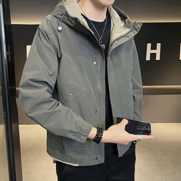 Мужская куртка весна-осень 2025 нового тренда с капюшоном, универсальная стильная ветровка